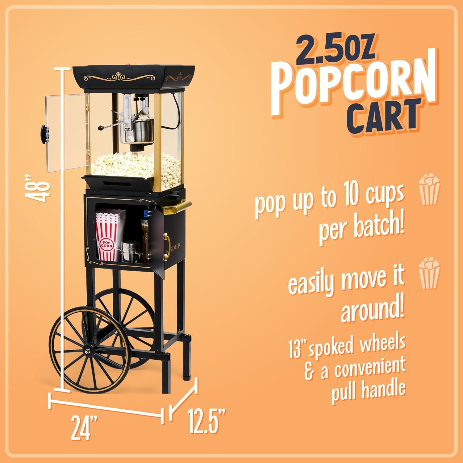 imageNostalgia Popcorn Maker Machine  Professional Cart With 25 Oz Kettle Makes Up to 10 Cups  Vintage Popcorn Machine Movie Theater Style  Retro RedBlack