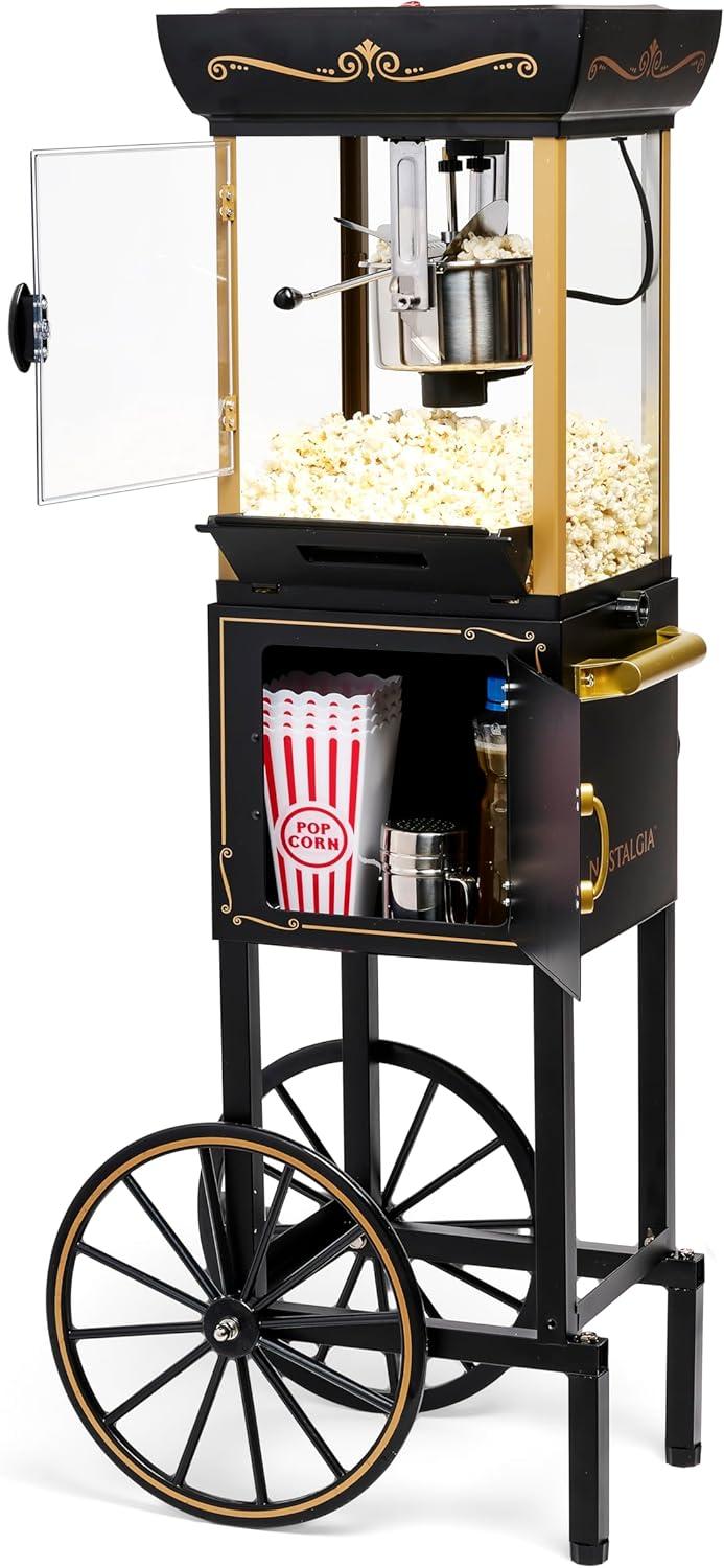 imageNostalgia Popcorn Maker Machine  Professional Cart With 25 Oz Kettle Makes Up to 10 Cups  Vintage Popcorn Machine Movie Theater Style  Retro RedBlack