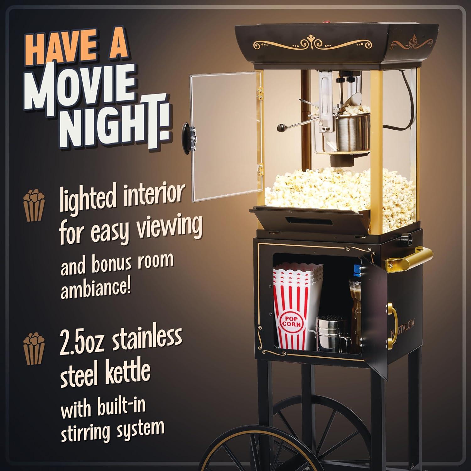 imageNostalgia Popcorn Maker Machine  Professional Cart With 25 Oz Kettle Makes Up to 10 Cups  Vintage Popcorn Machine Movie Theater Style  Retro RedBlack