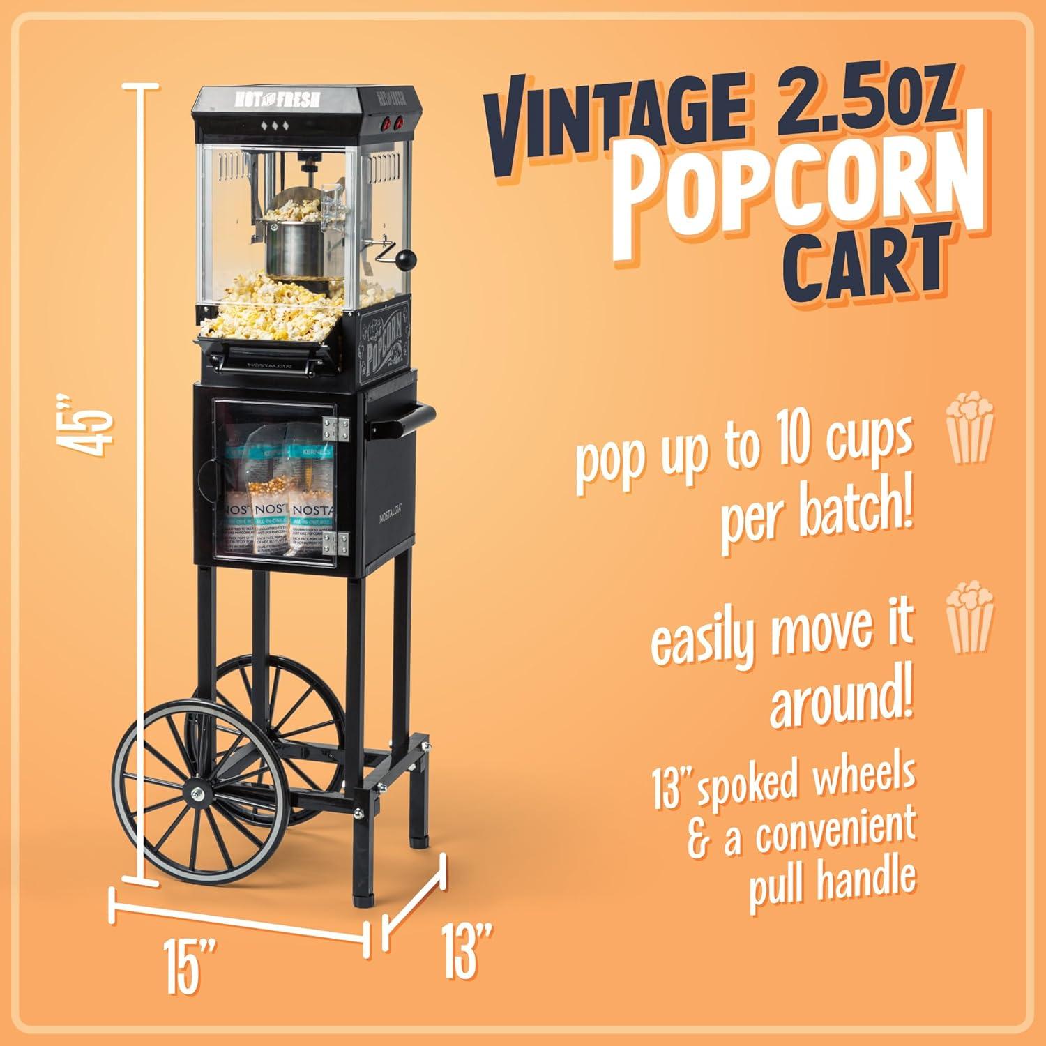 imageNostalgia Popcorn Maker Machine  Professional Cart With 25 Oz Kettle Makes Up to 10 Cups  Vintage Popcorn Machine Movie Theater Style  Retro RedBlack