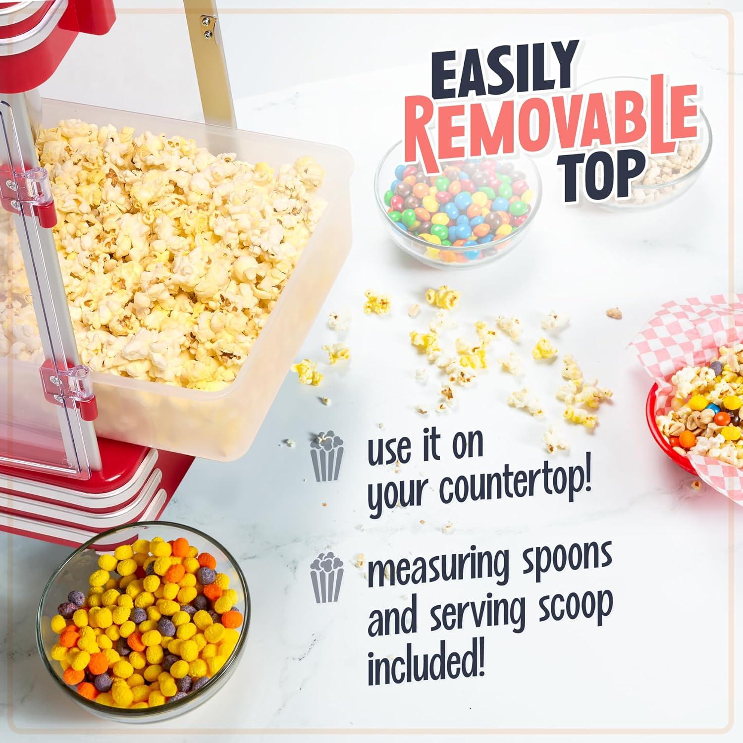 imageNostalgia Popcorn Maker Machine  Professional Cart With 25 Oz Kettle Makes Up to 10 Cups  Vintage Popcorn Machine Movie Theater Style  Retro RedMetallic Red