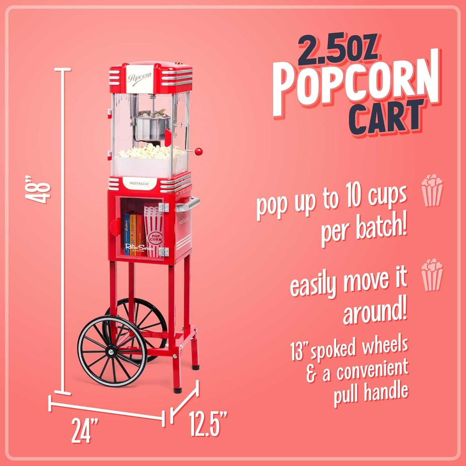 imageNostalgia Popcorn Maker Machine  Professional Cart With 25 Oz Kettle Makes Up to 10 Cups  Vintage Popcorn Machine Movie Theater Style  Retro RedMetallic Red