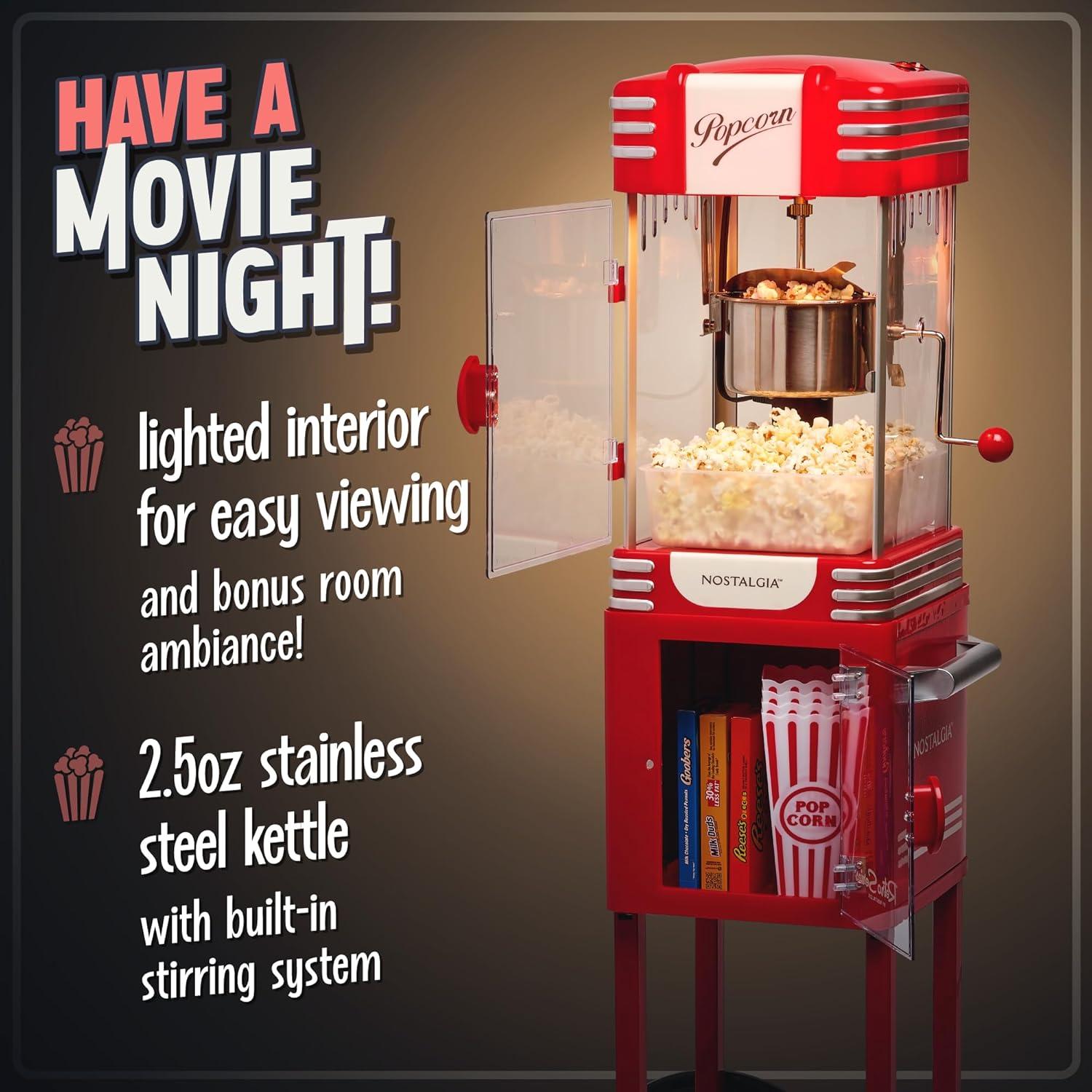 imageNostalgia Popcorn Maker Machine  Professional Cart With 25 Oz Kettle Makes Up to 10 Cups  Vintage Popcorn Machine Movie Theater Style  Retro RedMetallic Red