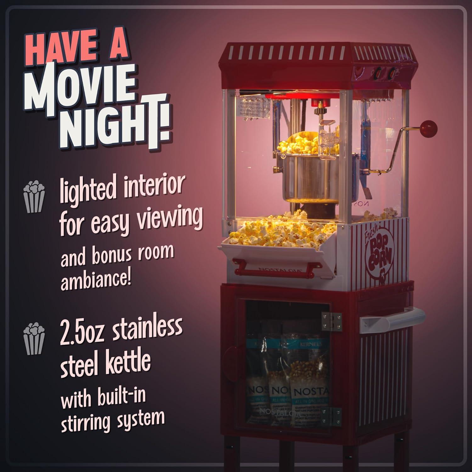 imageNostalgia Popcorn Maker Machine  Professional Cart With 25 Oz Kettle Makes Up to 10 Cups  Vintage Popcorn Machine Movie Theater Style  Retro RedRed  White