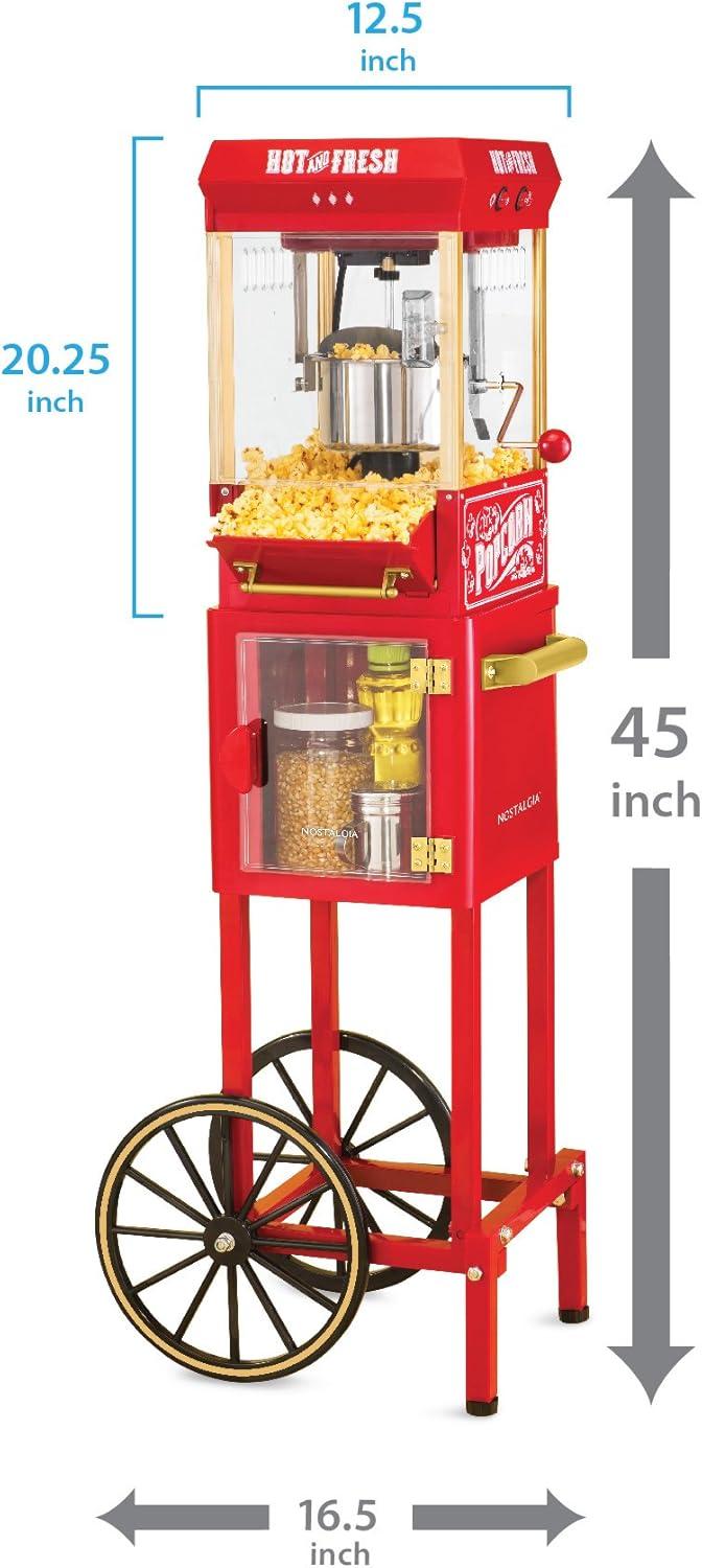 imageNostalgia Popcorn Maker Machine  Professional Cart With 25 Oz Kettle Makes Up to 10 Cups  Vintage Popcorn Machine Movie Theater Style  Retro RedRed  White