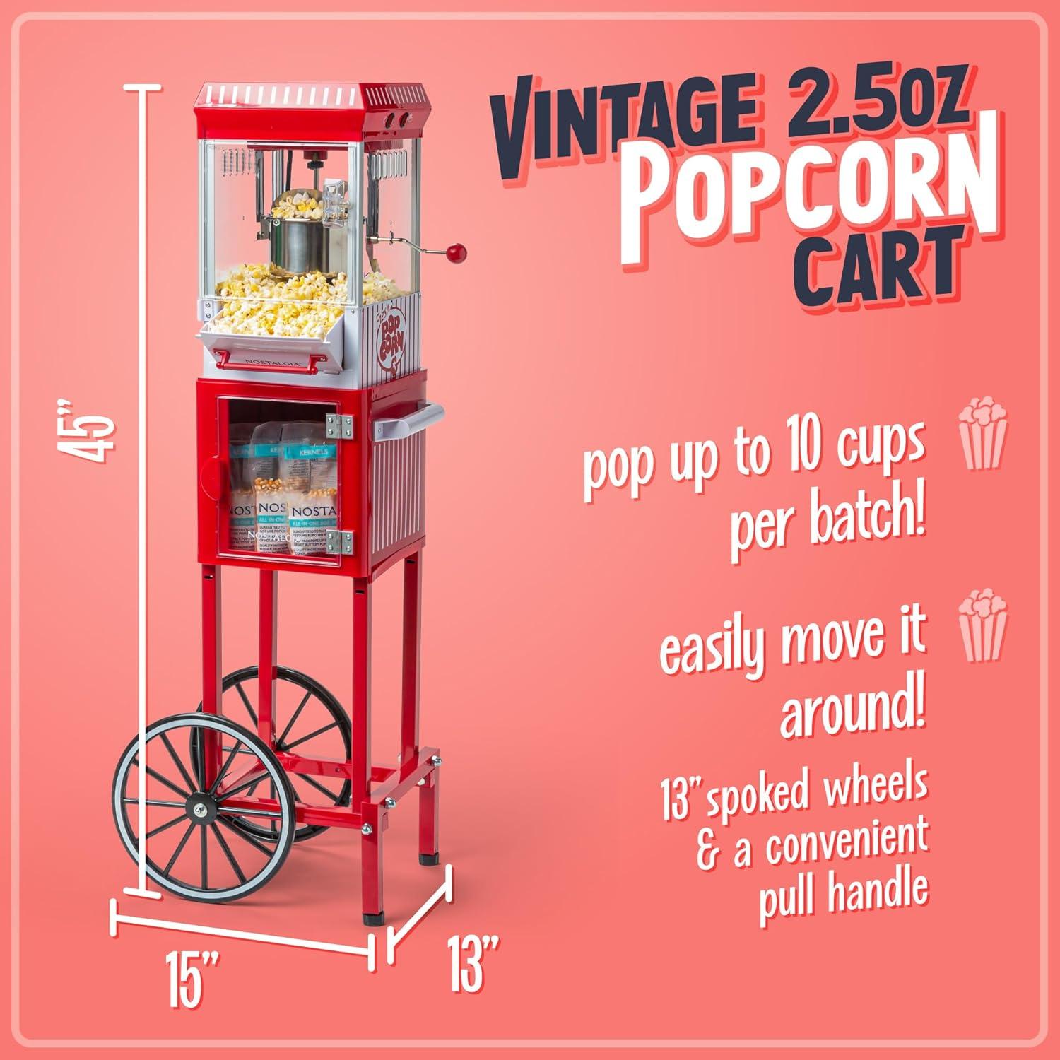 imageNostalgia Popcorn Maker Machine  Professional Cart With 25 Oz Kettle Makes Up to 10 Cups  Vintage Popcorn Machine Movie Theater Style  Retro RedRed  White