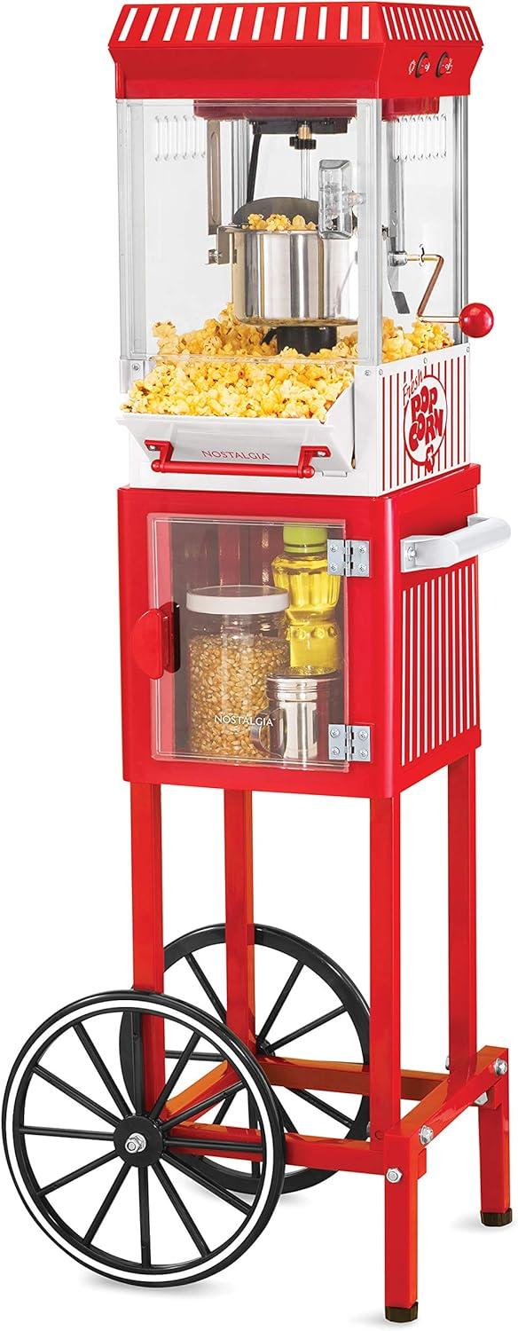 imageNostalgia Popcorn Maker Machine  Professional Cart With 25 Oz Kettle Makes Up to 10 Cups  Vintage Popcorn Machine Movie Theater Style  Retro RedRed  White