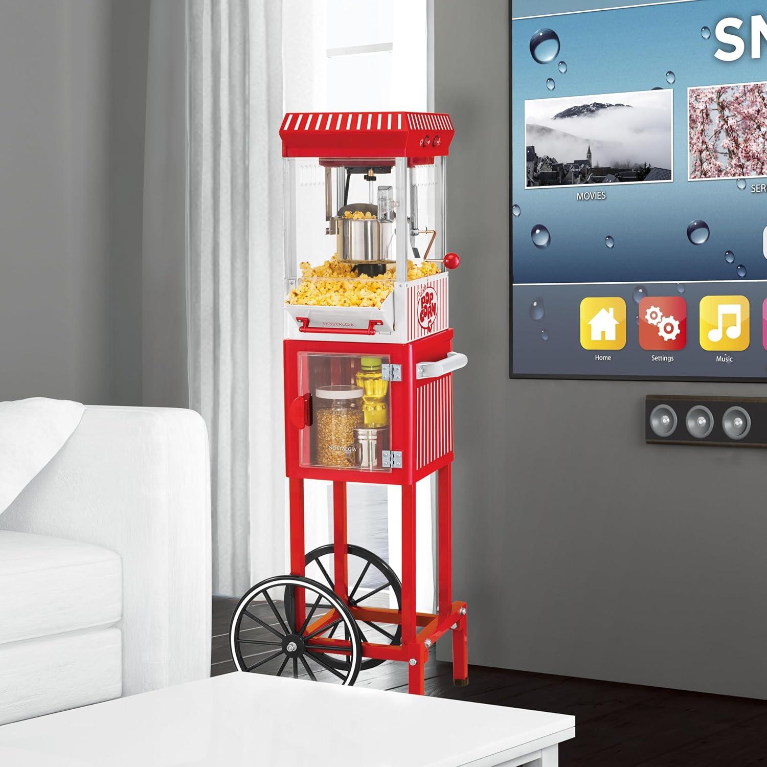 imageNostalgia Popcorn Maker Machine  Professional Cart With 25 Oz Kettle Makes Up to 10 Cups  Vintage Popcorn Machine Movie Theater Style  Retro RedRed  White