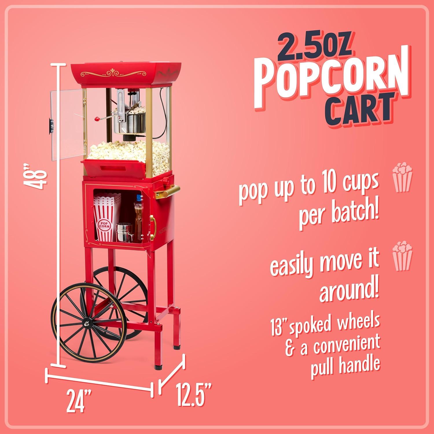 imageNostalgia Popcorn Maker Machine  Professional Cart With 25 Oz Kettle Makes Up to 10 Cups  Vintage Popcorn Machine Movie Theater Style  Retro RedRed