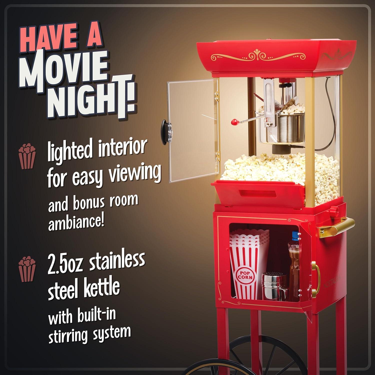 imageNostalgia Popcorn Maker Machine  Professional Cart With 25 Oz Kettle Makes Up to 10 Cups  Vintage Popcorn Machine Movie Theater Style  Retro RedRed