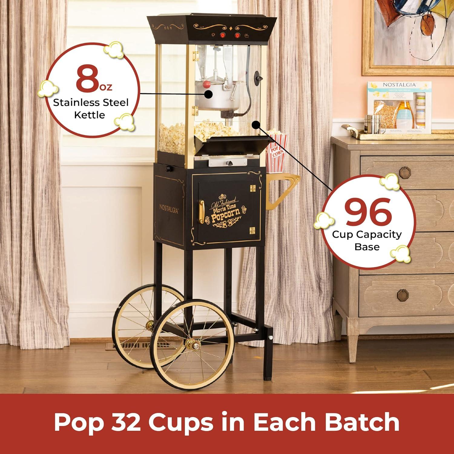 imageNostalgia Popcorn Maker Machine  Professional Cart With 8 Oz Kettle Makes Up to 32 Cups  Vintage Popcorn Machine Movie Theater Style  RedBlack