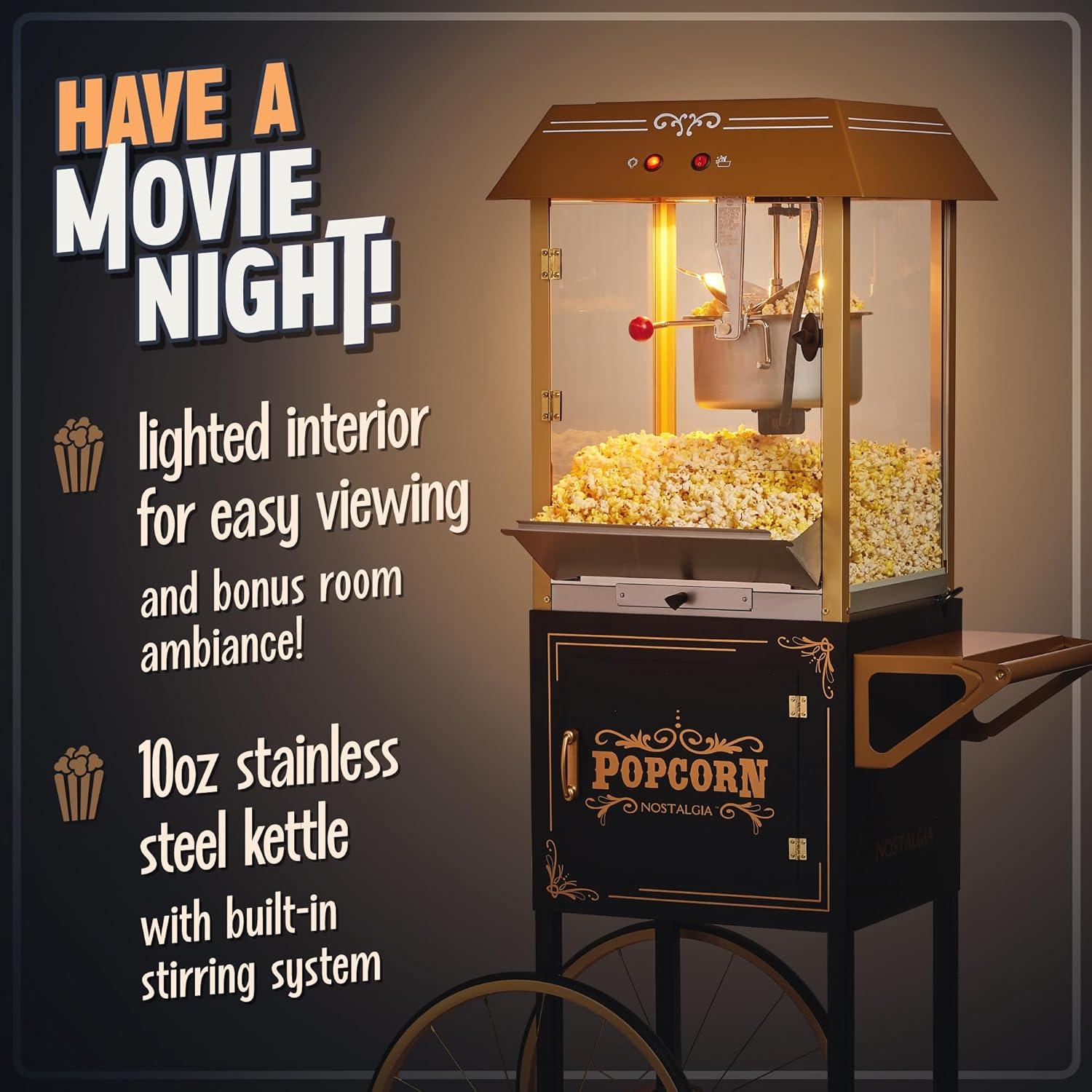 imageNostalgia Popcorn Maker Machine  Professional Cart With 8 Oz Kettle Makes Up to 32 Cups  Vintage Popcorn Machine Movie Theater Style  RedBlack