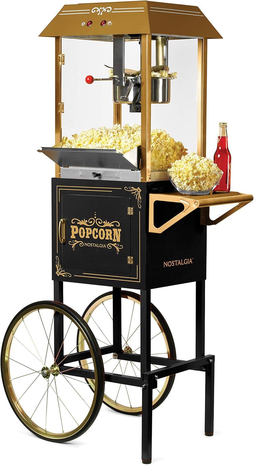 imageNostalgia Popcorn Maker Machine  Professional Cart With 8 Oz Kettle Makes Up to 32 Cups  Vintage Popcorn Machine Movie Theater Style  RedBlack