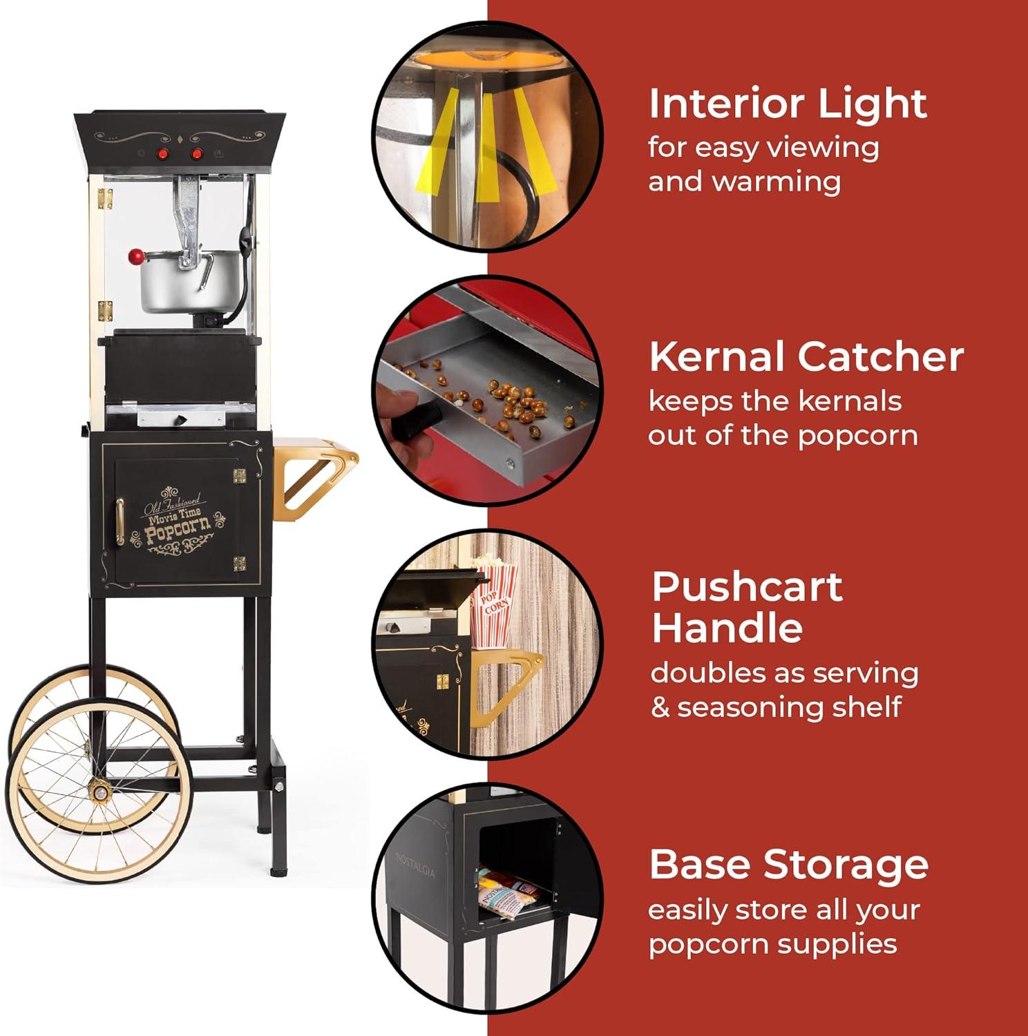 imageNostalgia Popcorn Maker Machine  Professional Cart With 8 Oz Kettle Makes Up to 32 Cups  Vintage Popcorn Machine Movie Theater Style  RedBlack