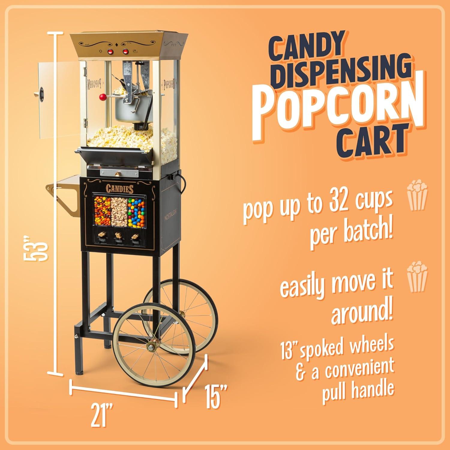 imageNostalgia Popcorn Maker Machine  Professional Cart With 8 Oz Kettle Makes Up to 32 Cups  Vintage Popcorn Machine Movie Theater Style  RedBlack Candy Cart
