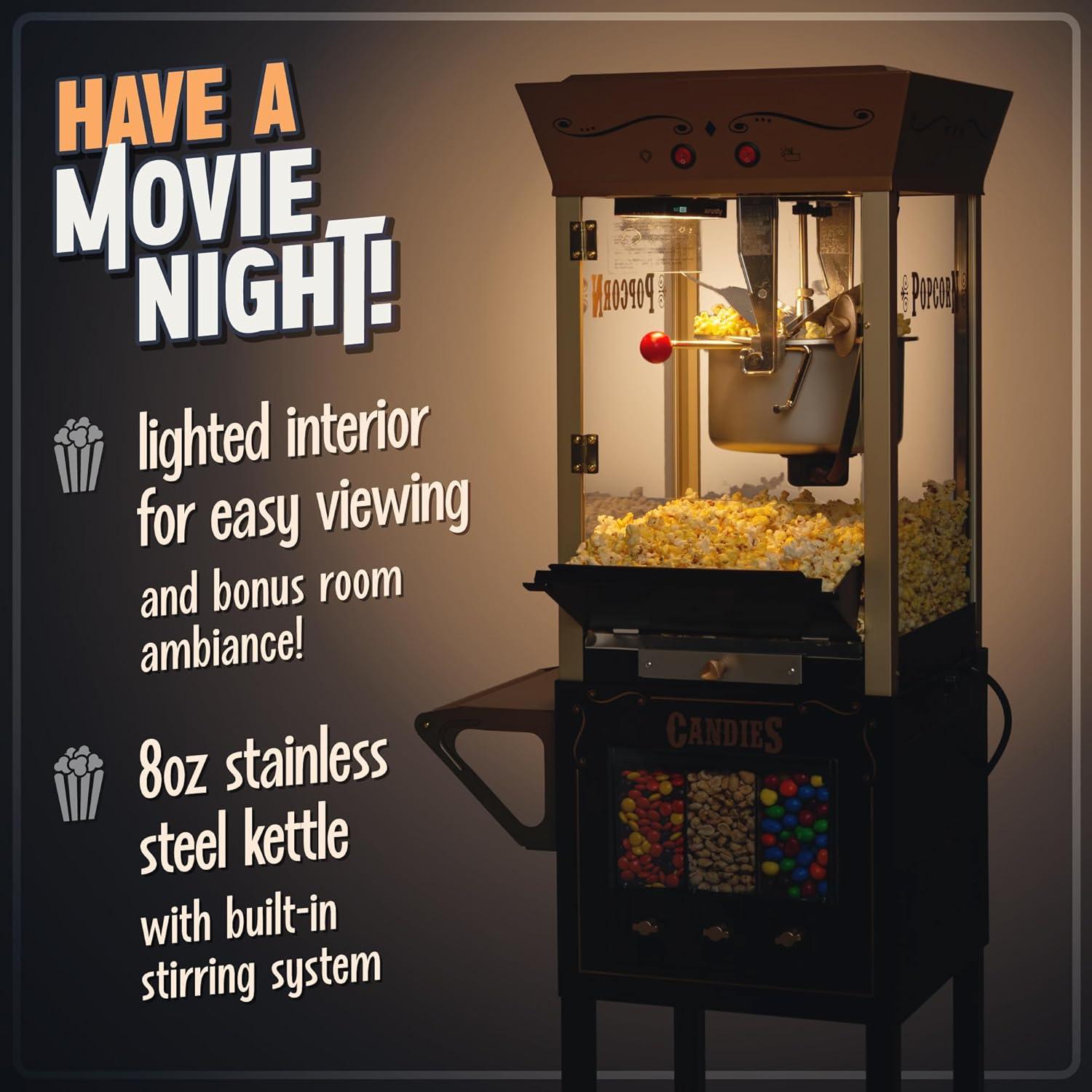 imageNostalgia Popcorn Maker Machine  Professional Cart With 8 Oz Kettle Makes Up to 32 Cups  Vintage Popcorn Machine Movie Theater Style  RedBlack Candy Cart