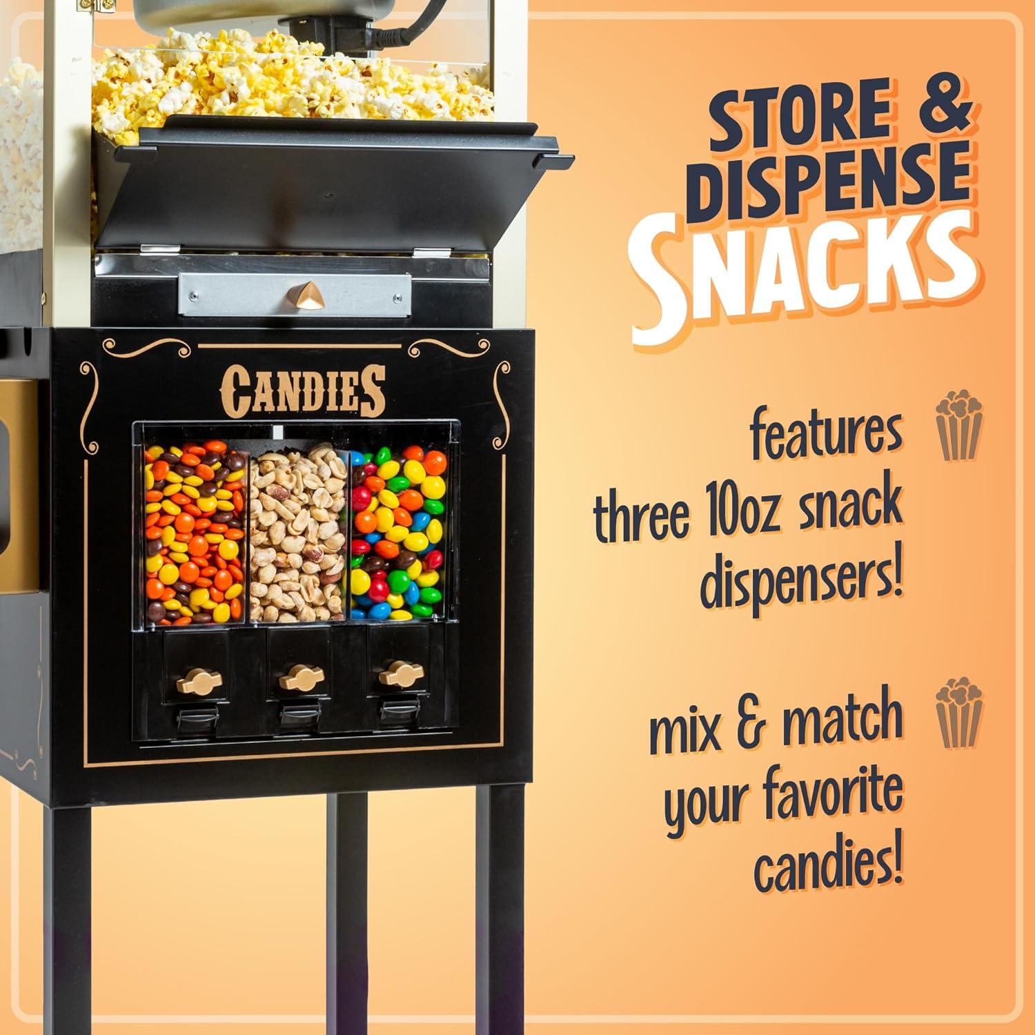 imageNostalgia Popcorn Maker Machine  Professional Cart With 8 Oz Kettle Makes Up to 32 Cups  Vintage Popcorn Machine Movie Theater Style  RedBlack Candy Cart