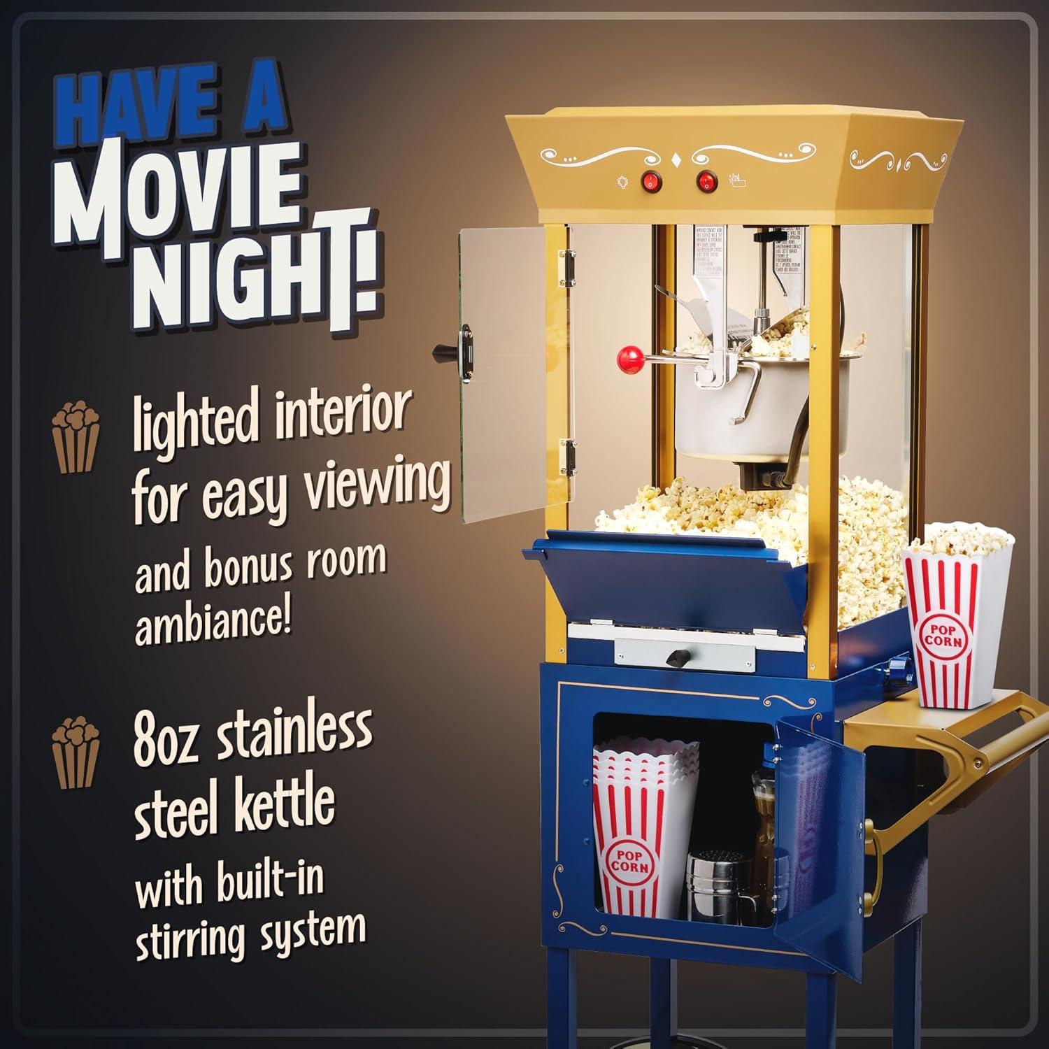 imageNostalgia Popcorn Maker Machine  Professional Cart With 8 Oz Kettle Makes Up to 32 Cups  Vintage Popcorn Machine Movie Theater Style  RedNavy  Gold