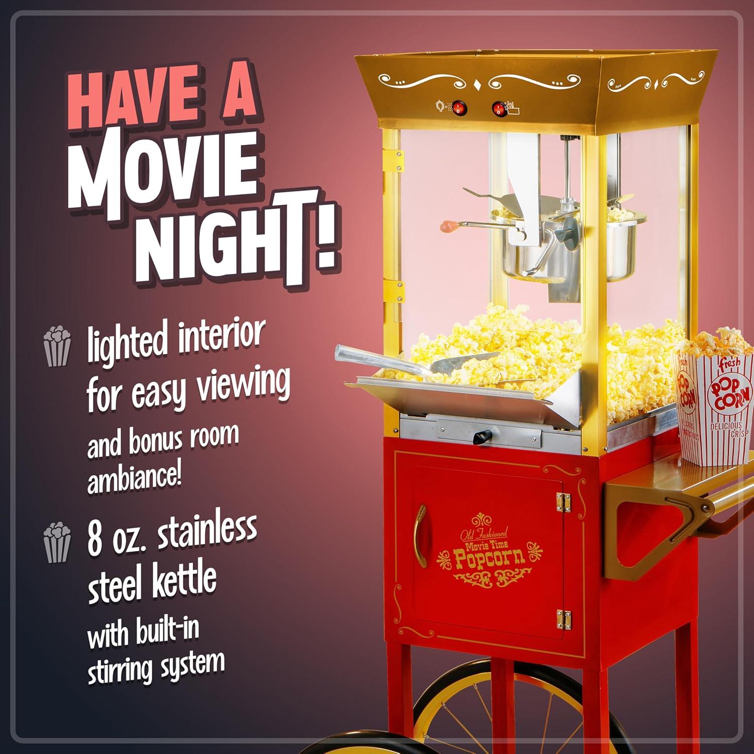 imageNostalgia Popcorn Maker Machine  Professional Cart With 8 Oz Kettle Makes Up to 32 Cups  Vintage Popcorn Machine Movie Theater Style  RedRed  Gold