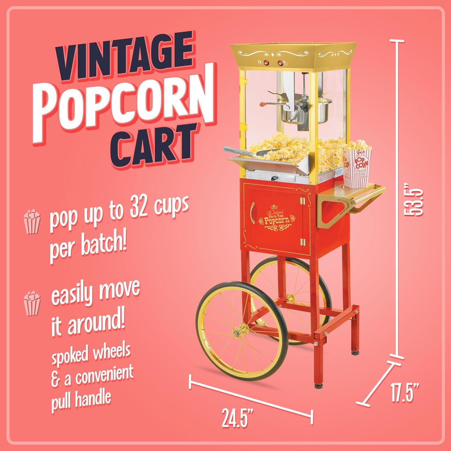 imageNostalgia Popcorn Maker Machine  Professional Cart With 8 Oz Kettle Makes Up to 32 Cups  Vintage Popcorn Machine Movie Theater Style  RedRed  Gold