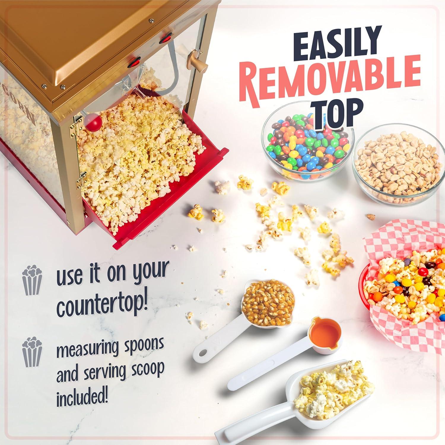 imageNostalgia Popcorn Maker Machine  Professional Cart With 8 Oz Kettle Makes Up to 32 Cups  Vintage Popcorn Machine Movie Theater Style  RedRed  Gold