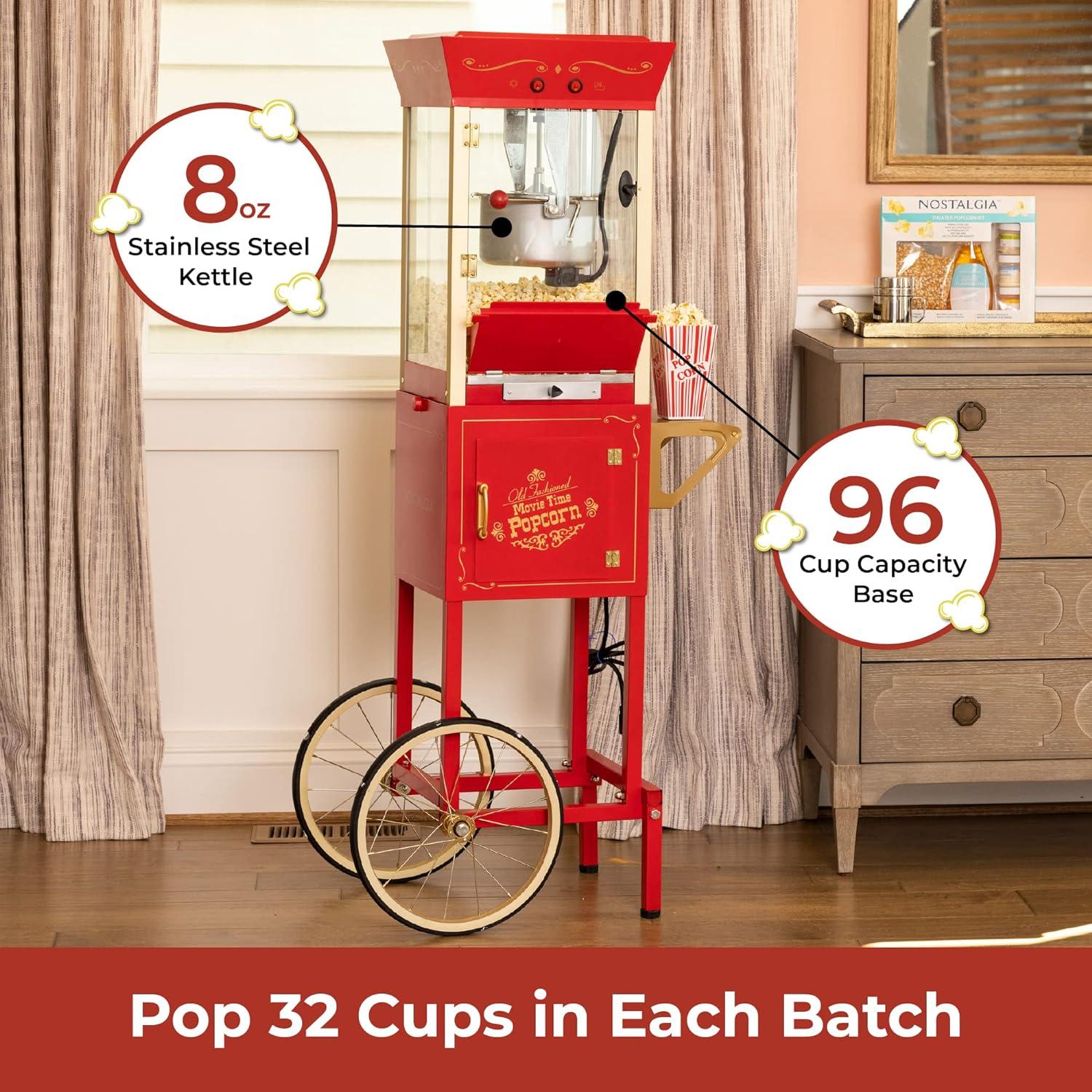 imageNostalgia Popcorn Maker Machine  Professional Cart With 8 Oz Kettle Makes Up to 32 Cups  Vintage Popcorn Machine Movie Theater Style  RedRed