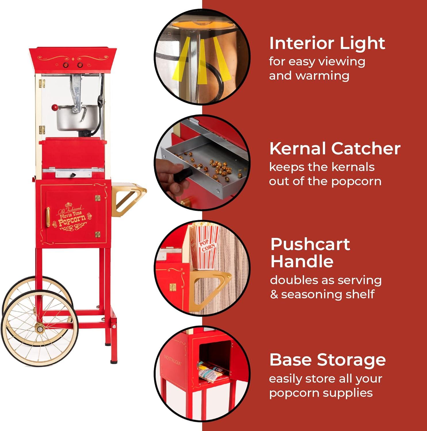 imageNostalgia Popcorn Maker Machine  Professional Cart With 8 Oz Kettle Makes Up to 32 Cups  Vintage Popcorn Machine Movie Theater Style  RedRed