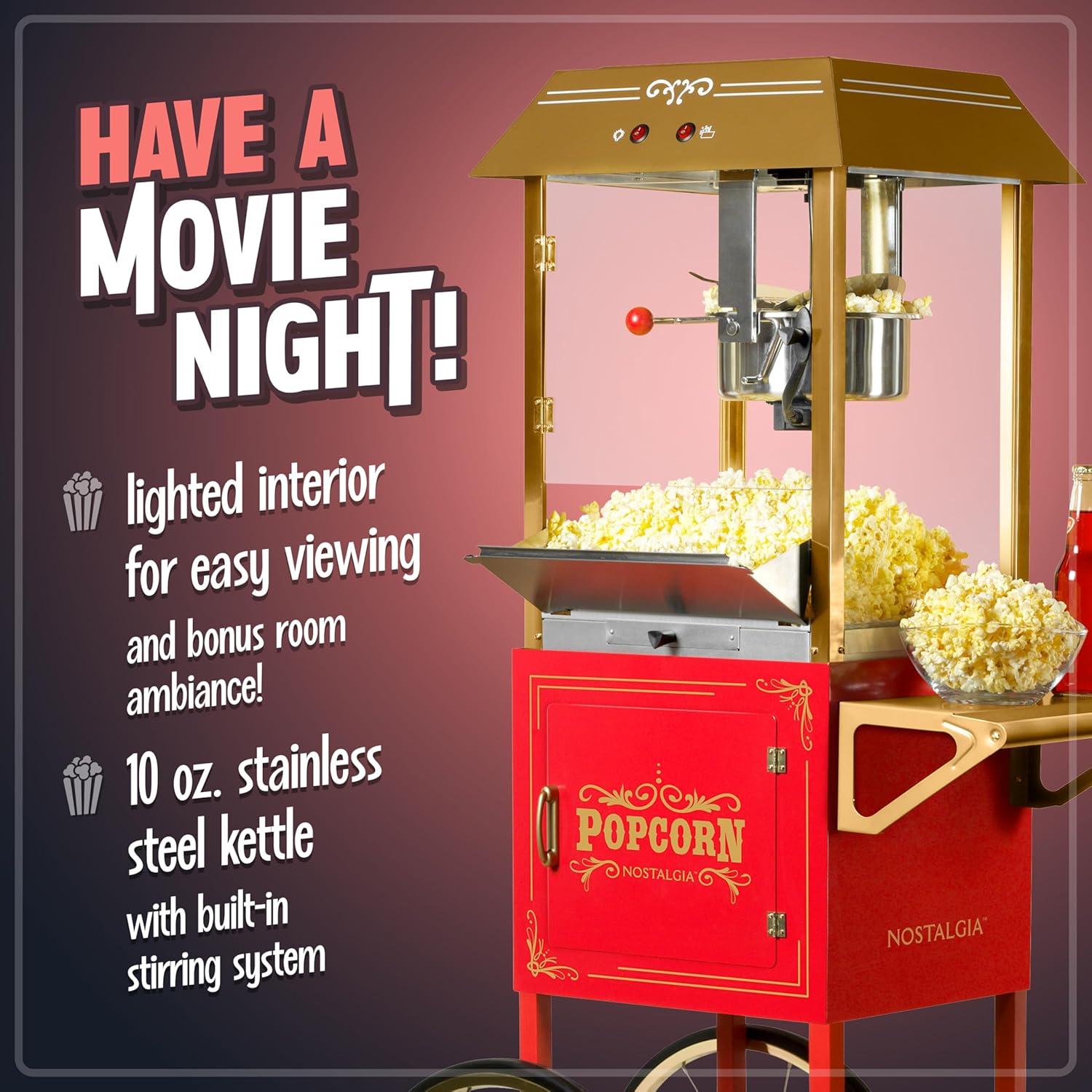 imageNostalgia Popcorn Maker Machine  Professional Cart With 8 Oz Kettle Makes Up to 32 Cups  Vintage Popcorn Machine Movie Theater Style  RedRed