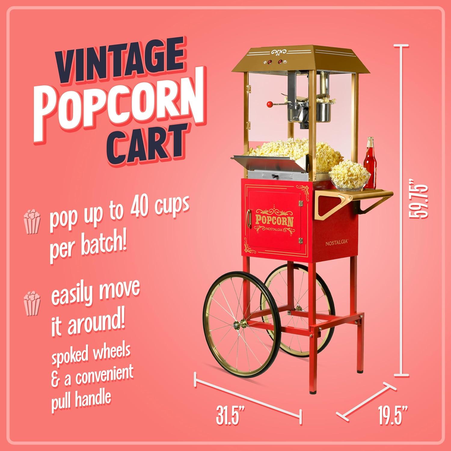 imageNostalgia Popcorn Maker Machine  Professional Cart With 8 Oz Kettle Makes Up to 32 Cups  Vintage Popcorn Machine Movie Theater Style  RedRed