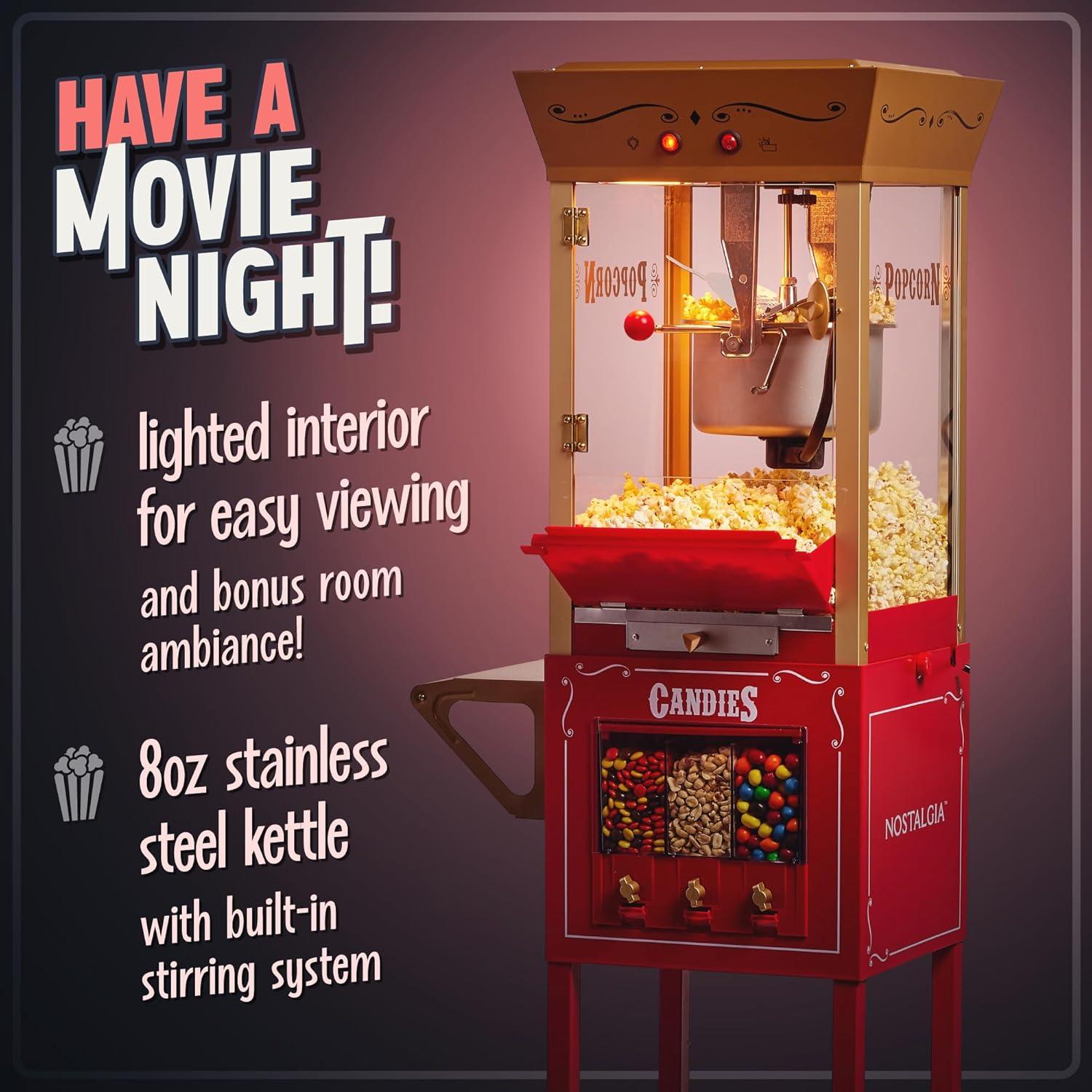 imageNostalgia Popcorn Maker Machine  Professional Cart With 8 Oz Kettle Makes Up to 32 Cups  Vintage Popcorn Machine Movie Theater Style  RedRed Candy Cart