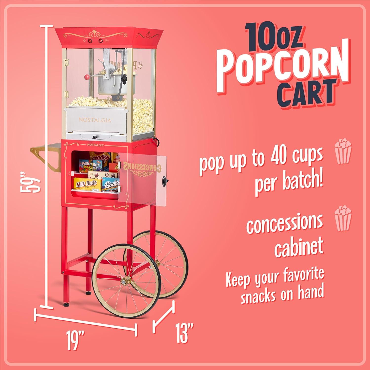 imageNostalgia Popcorn Maker Machine  Professional Cart With 8 Oz Kettle Makes Up to 32 Cups  Vintage Popcorn Machine Movie Theater Style  RedRed Candy Cart