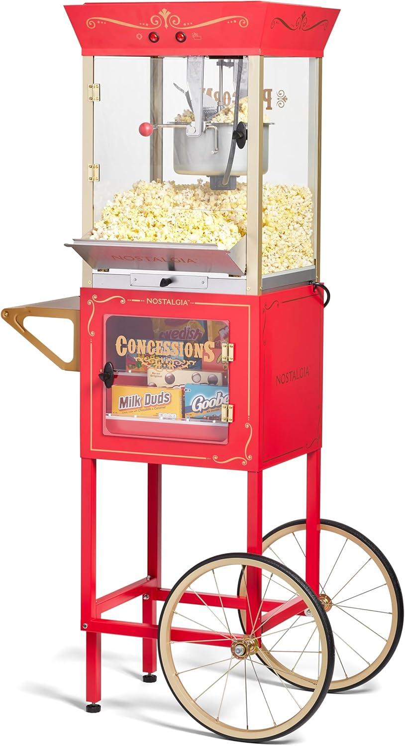 imageNostalgia Popcorn Maker Machine  Professional Cart With 8 Oz Kettle Makes Up to 32 Cups  Vintage Popcorn Machine Movie Theater Style  RedRed Candy Cart