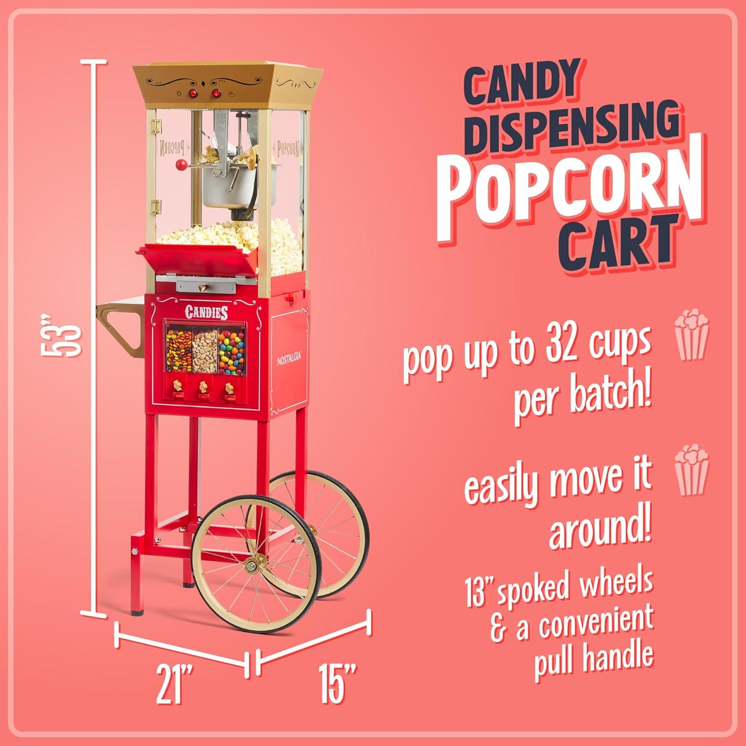 imageNostalgia Popcorn Maker Machine  Professional Cart With 8 Oz Kettle Makes Up to 32 Cups  Vintage Popcorn Machine Movie Theater Style  RedRed Candy Cart