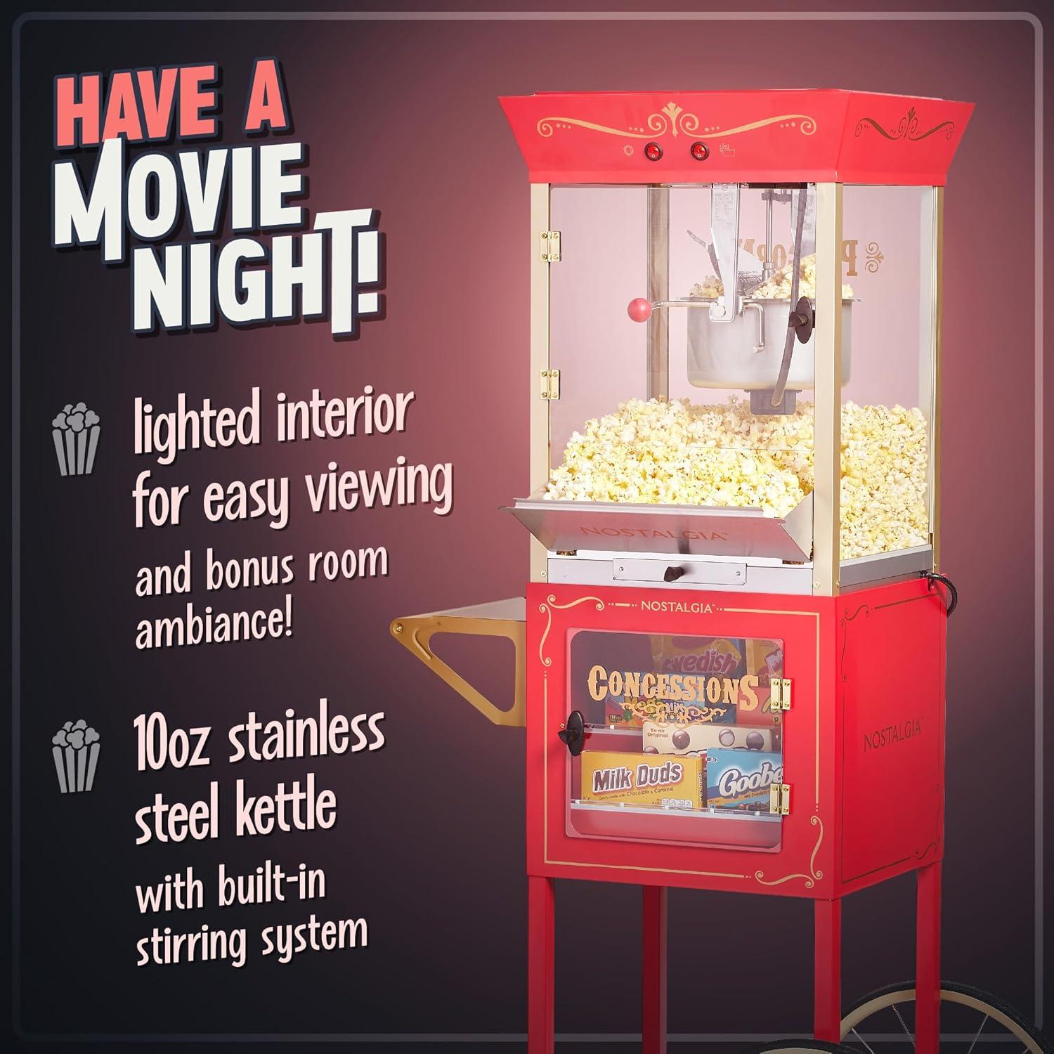 imageNostalgia Popcorn Maker Machine  Professional Cart With 8 Oz Kettle Makes Up to 32 Cups  Vintage Popcorn Machine Movie Theater Style  RedRed Candy Cart