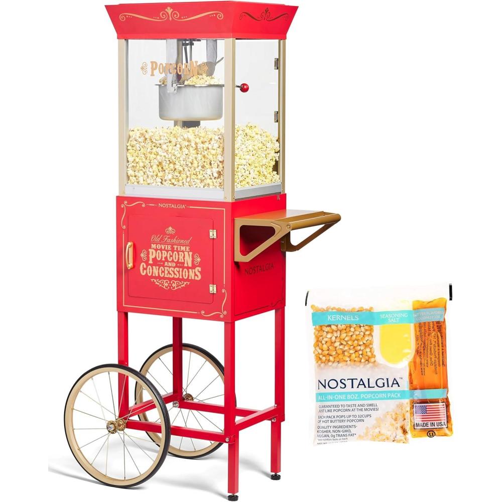 imageNostalgia Popcorn Maker Machine  Professional Cart With 8 Oz Kettle Makes Up to 32 Cups  Vintage Popcorn Machine Movie Theater Style  RedRed Bundle
