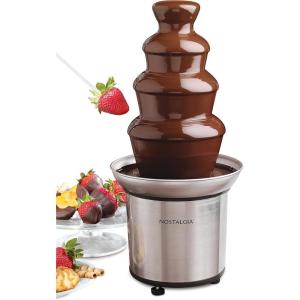imageNostalgia 4 Tier Electric Chocolate Fondue Fountain Machine for Parties  Melts Cheese Queso Candy and Liqueur  Dip Strawberries Apple Wedges Vegetables and More  32Ounce  AquaStainless Fondue Fountain