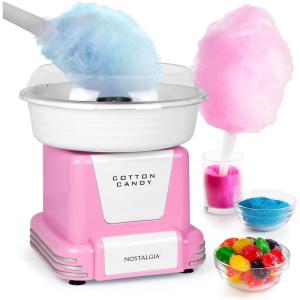imageNostalgia Cotton Candy Machine  Retro Cotton Candy Machine for Kids with 2 Reusable Cones 1 Sugar Scoop and 1 Extractor Head  RedPink