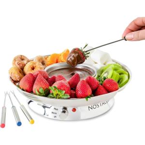 imageNostalgia Electric Fondue Pot Set for Chocolate ampamp CheeseFondue Kit with Temperature Control Fondue Pot ampamp 4 Dipping Forks Detachable TrayChocolate Fondue Set for Parties GiftsStainless Steel 10oz10 Ounce Stainless Steel