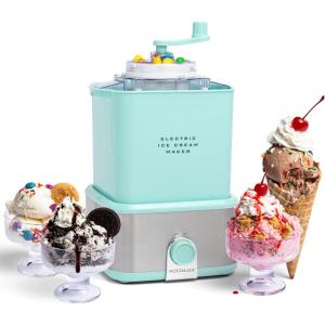 imageNostalgia Electric Ice Cream Maker  Old Fashioned Soft Serve Ice Cream Machine Makes Frozen Yogurt or Gelato in Minutes  Fun Kitchen Appliance  Modern Style  Aqua  2 Quart2 Quart Aqua Candy Crusher