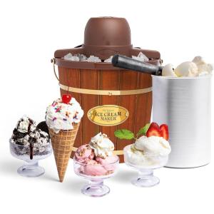 imageNostalgia Electric Ice Cream Maker  Old Fashioned Soft Serve Ice Cream Machine Makes Frozen Yogurt or Gelato in Minutes  Fun Kitchen Appliance  Vintage Wooden Style  Dark Wood  4 QuartDark Wood