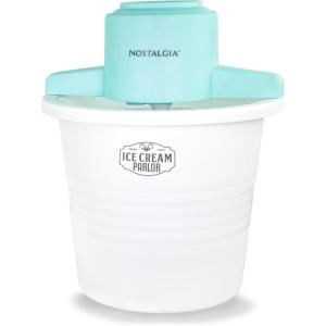 imageNostalgia Electric Ice Cream Maker  Old Fashioned Soft Serve Ice Cream Machine Makes Frozen Yogurt or Gelato in Minutes  Fun Kitchen Appliance  Vintage Wooden Style  Dark Wood  4 QuartWhite