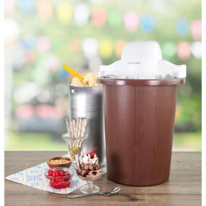 imageNostalgia Electric Ice Cream Maker  Old Fashioned Soft Serve Ice Cream Machine Makes Frozen Yogurt or Gelato in Minutes  Fun Kitchen Appliance  Vintage Wooden Style  Dark Wood  4 QuartWhiteDark Bown