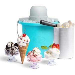 imageNostalgia Electric Ice Cream Maker  Old Fashioned Soft Serve Ice Cream Machine Makes Frozen Yogurt or Gelato in Minutes  Fun Kitchen Appliance  Vintage Wooden Style  Dark Wood  4 QuartBlue
