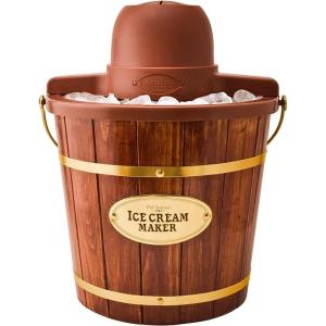 imageNostalgia Electric Ice Cream Maker  Old Fashioned Soft Serve Ice Cream Machine Makes Frozen Yogurt or Gelato in Minutes  Fun Kitchen Appliance  Vintage Wooden Style  Dark Wood  4 QuartDark Brown
