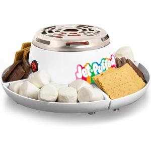 imageNostalgia JetPuffed Tabletop Indoor Electric Smores Maker  Smores Kit With Marshmallow Roasting Sticks and 4 Compartment Trays for Graham Crackers Chocolate Marshmallows  WhiteJet Puffed Smores