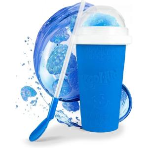 imageNostalgia KoolAid Squeezy Slush 10 Oz Cup for Instant Slushes from any Drink Soda or Juice with Dome and Reusable Spoon Straw Blue