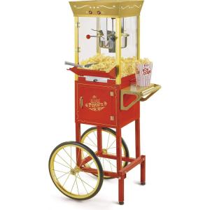 imageNostalgia Popcorn Maker Machine  Professional Cart With 8 Oz Kettle Makes Up to 32 Cups  Vintage Popcorn Machine Movie Theater Style  RedRed  Gold