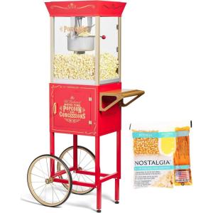 imageNostalgia Popcorn Maker Machine  Professional Cart With 8 Oz Kettle Makes Up to 32 Cups  Vintage Popcorn Machine Movie Theater Style  RedRed Bundle