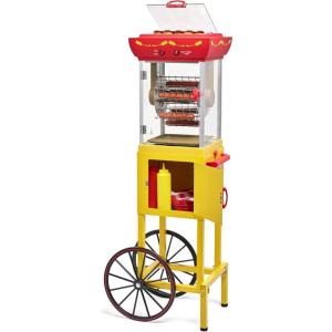 imageNostalgia Oscar Mayer Hot Dog Ferris Wheel  Retro Style Hot Dog Roller Cart Toaster  Classic 6Piece Grill Machine with Bun Warmer Push Handle Wheels Transparent Housing Storage CompartmentYellow
