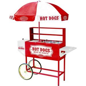 imageNostalgia Oscar Mayer Hot Dog Ferris Wheel  Retro Style Hot Dog Roller Cart Toaster  Classic 6Piece Grill Machine with Bun Warmer Push Handle Wheels Transparent Housing Storage CompartmentRed